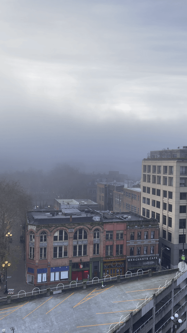 Fog rolling in this morning over Pioneer Square