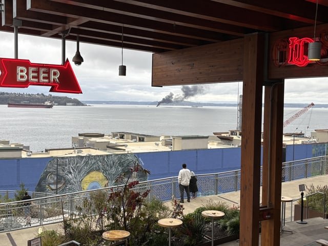 Boat on fire Elliot Bay