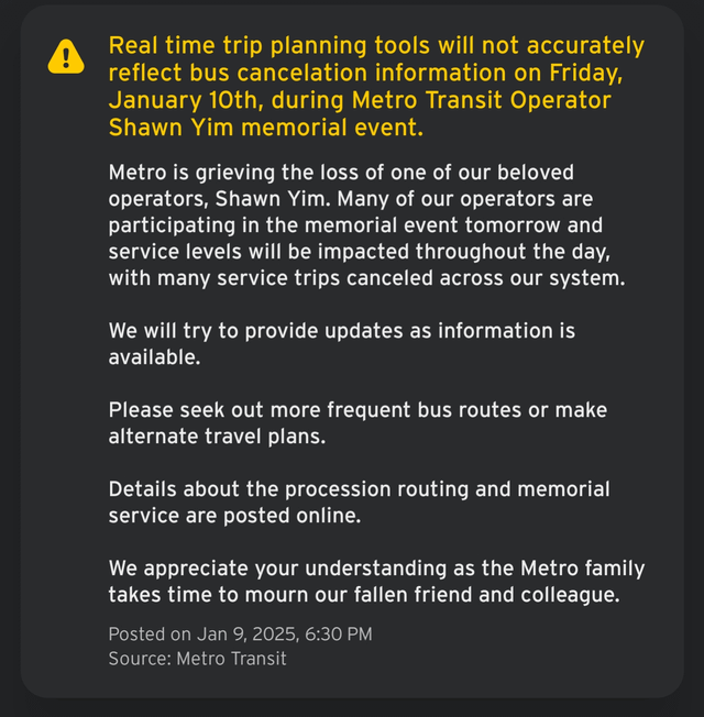 Today’s a day of mourning for metro and the city. Please share love.