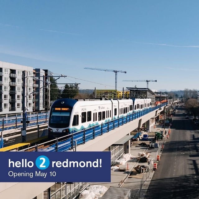 Sound Transit Link 2 Line Extension to Downtown Redmond Opens May 10 (Downtown Redmond + Marymoor Village stations)