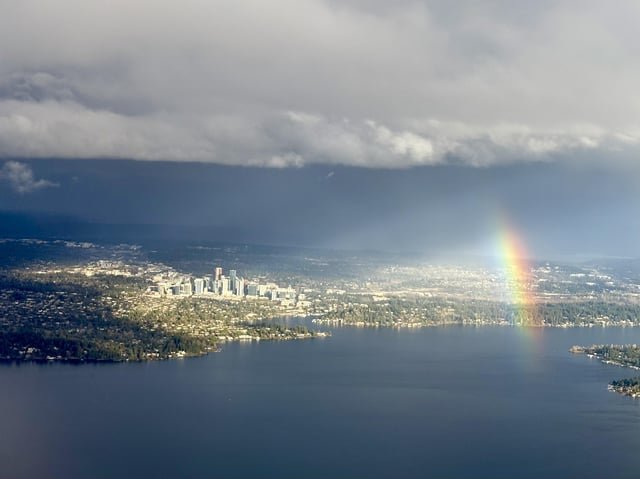 Caught this rainbow over Bellevue from the plane window yesterday. Thought it was neat