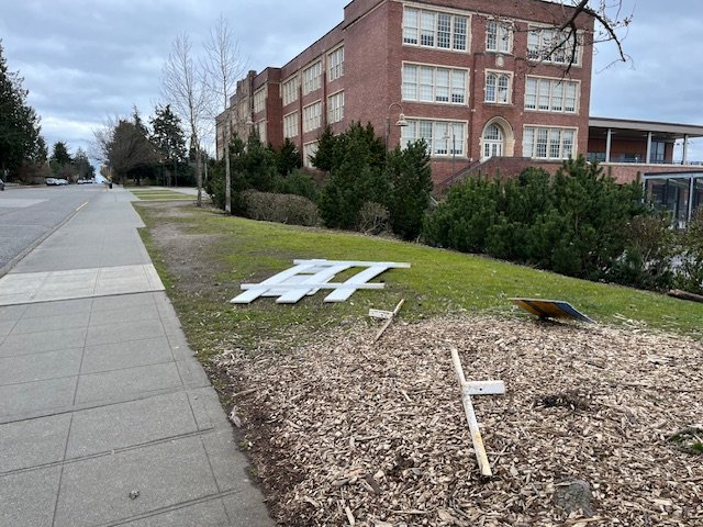 ‘School Street’ signage disassembled, thrown aside on 45th Avenue SW