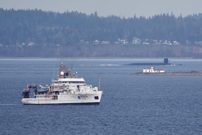 SEEN OFF WEST SEATTLE: Submarine and another ship of note