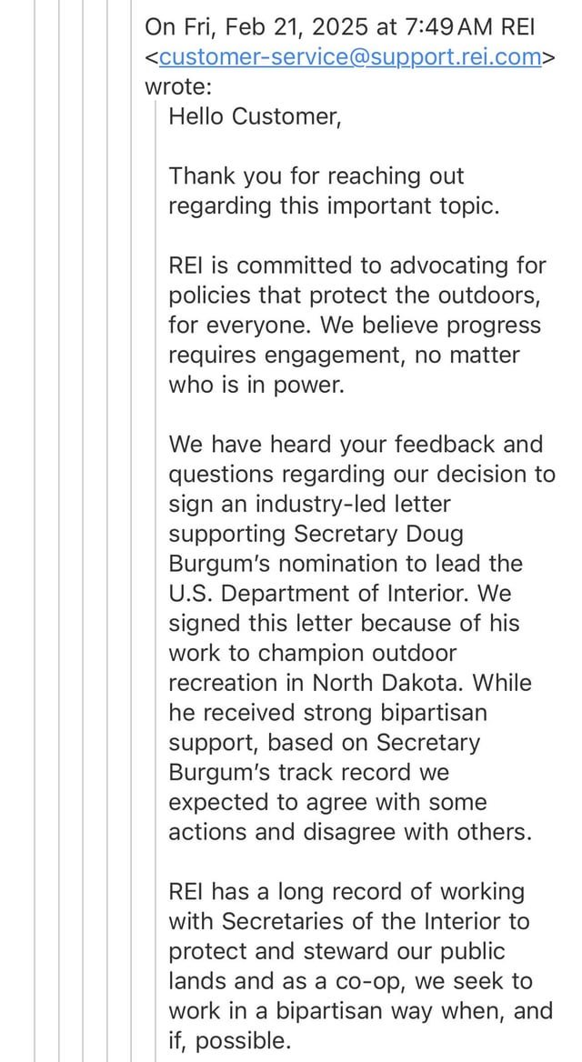 REI rep still defending decision to endorse Burgum