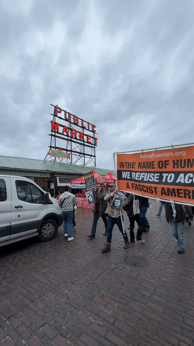 In Seattle today demanding fascist Trump regime FREE MAHMOUD KHALIL NOW!