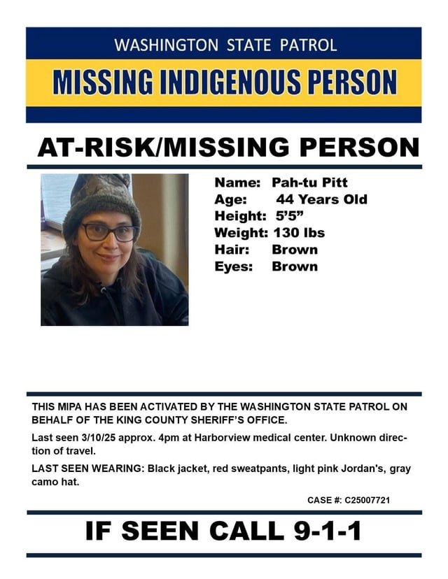 Missing Indigenous Person Alert – Last Seen 3/10 Seattle Area