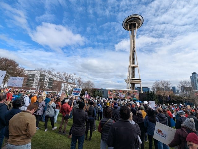 Stand up for Science protest in Seattle Center right now