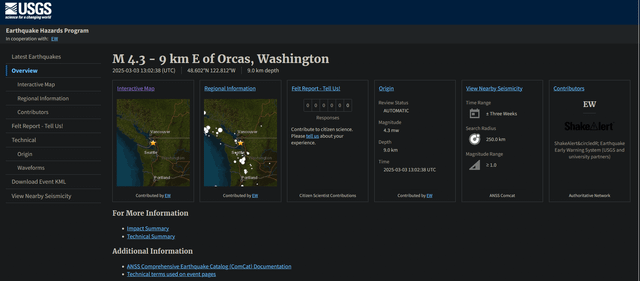 Yes, there was just an Earthquake 9km off of Orcas North of Seattle.