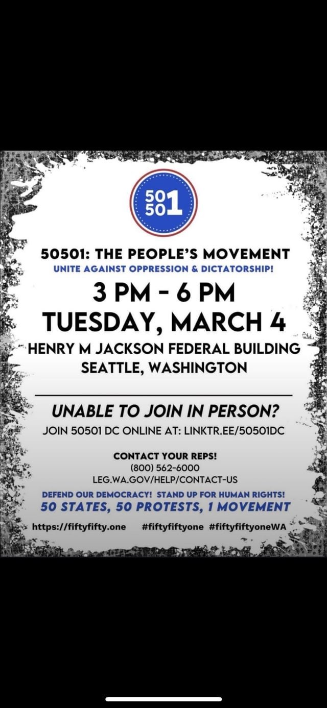 Protest tomorrow 3-6pm , Henry Jackson Federal Building. During state of union address