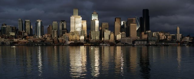 Mellow evening light on the metropolis from the Seattle-Bainbridge run