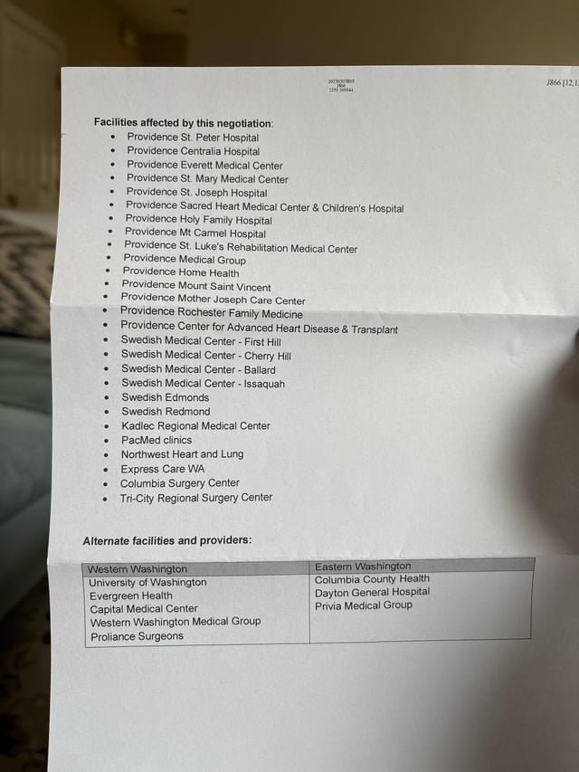 Regence Blue Shield telling customers almost every healthcare provider in Seattle may soon 4/1/25 be out of network