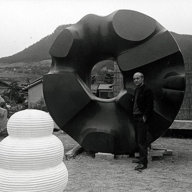 Isamu Noguchi in Mure, Japan, 1969 with the newly-finished “Black Sun”, just before it is shipped to Seattle to be installed at Volunteer Park and eventually (allegedly) inspire a certain song by Soundgarden.
