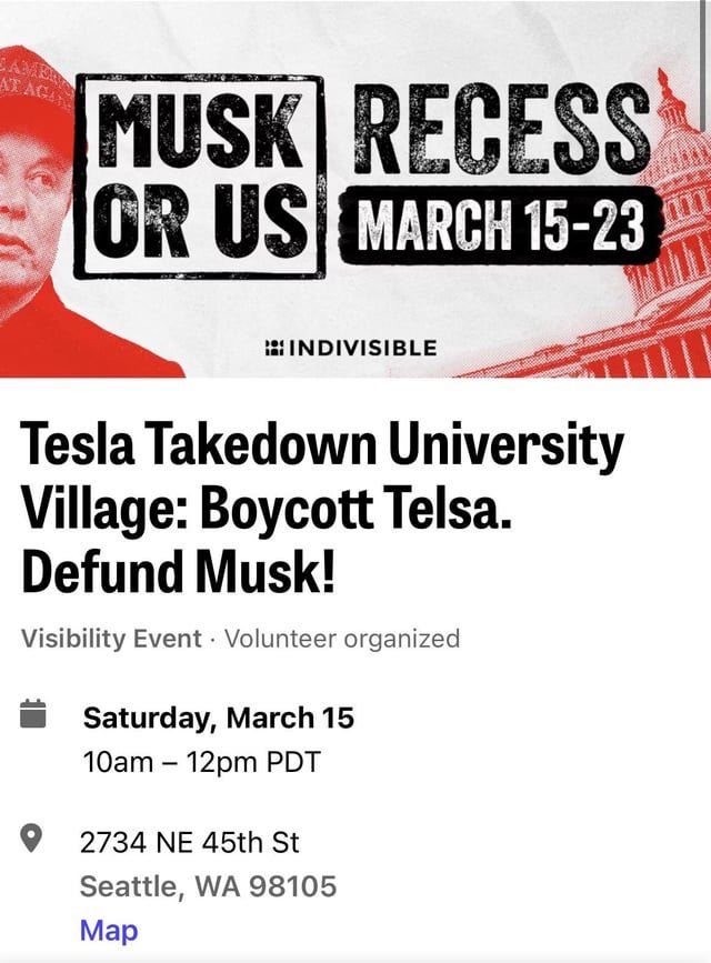 More fun than lighting a Tesla on fire – Protest at UVillage TODAY 10am-noon