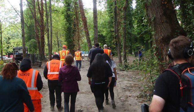 VIDEO: City and county leaders come to West Seattle to plead for full state funding of a ‘gold standard’ encampment-resolution program