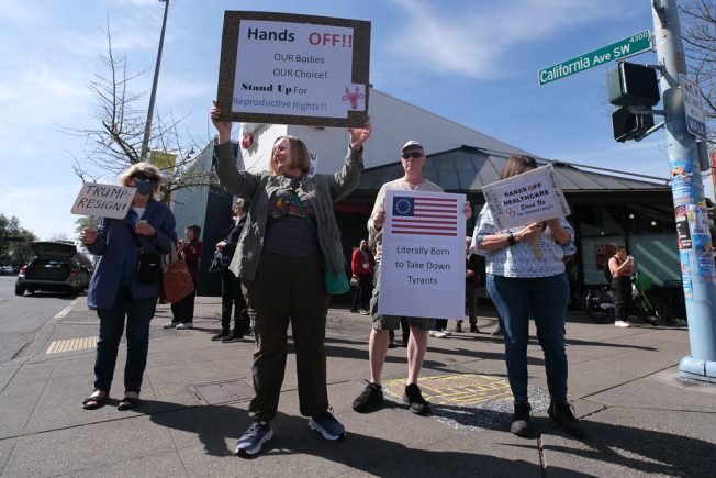 PHOTOS: ‘Hands Off’ West Seattle demonstration #1, at The Junction