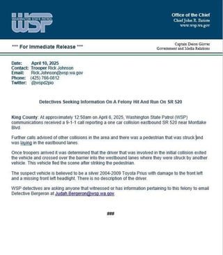 Felony hit & run on SR 520