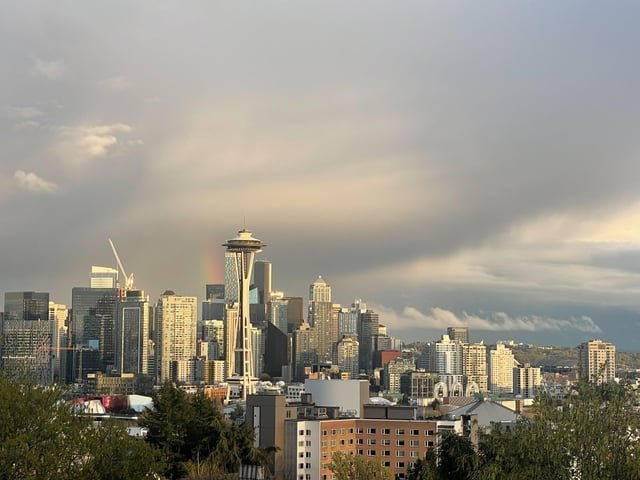 Rainbow next to the Space needle