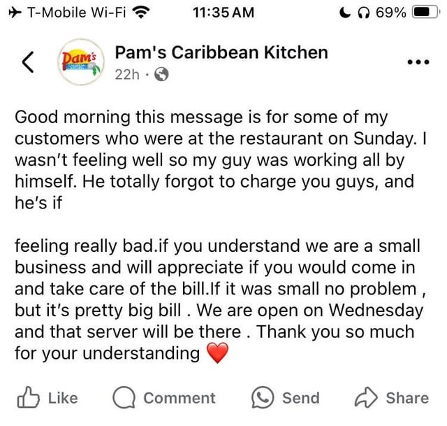 Did you eat at Pam’s on Sunday?