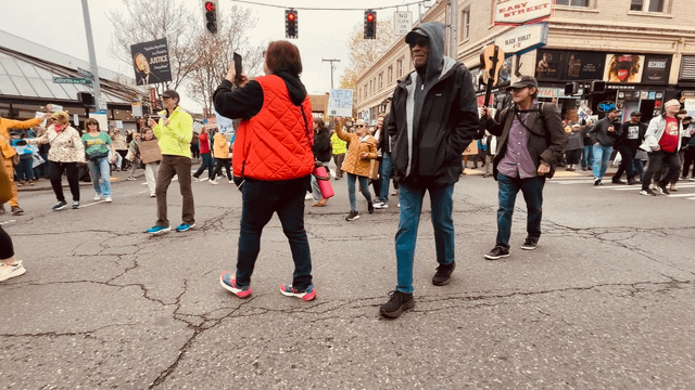 Center of the West Seattle protest today in the Alaska Junction. Spirits are high.