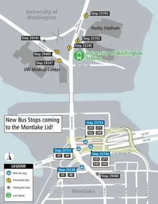 The Montlake Lid’s bus stops are now in service