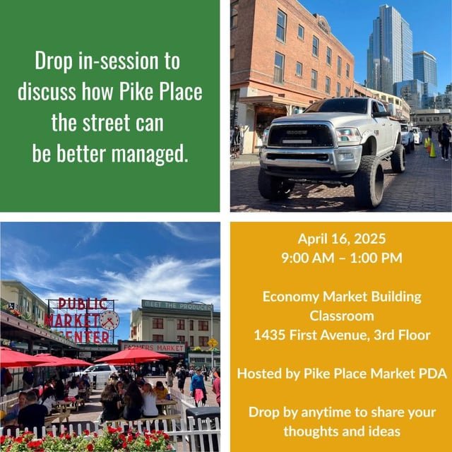 We all seem to agree- Pike Place Market is no place for cars. Show up to voice your opinion in person and maybe we can make it happen.