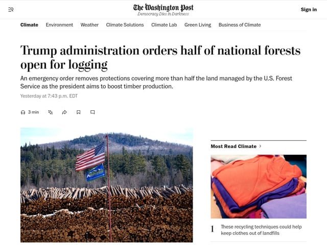 Trump Administration Orders Half of National Forests Open for Logging