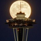 Tonight’s Pink Moon behind the Space Needle