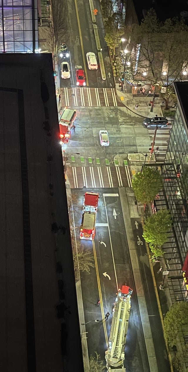 They’re back at midnight- gas leak in same place the fire was