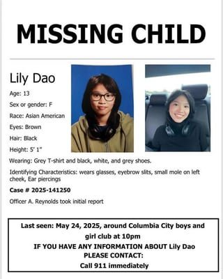 Friend’s Daughter Missing Around Columbia City
