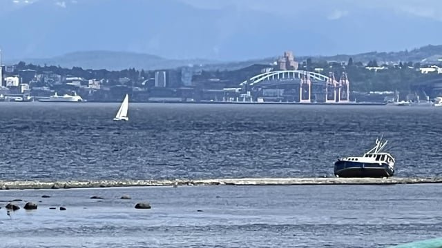 If you rode the Bremerton Ferry yesterday and got a photo of this beached boat, please share/post more!