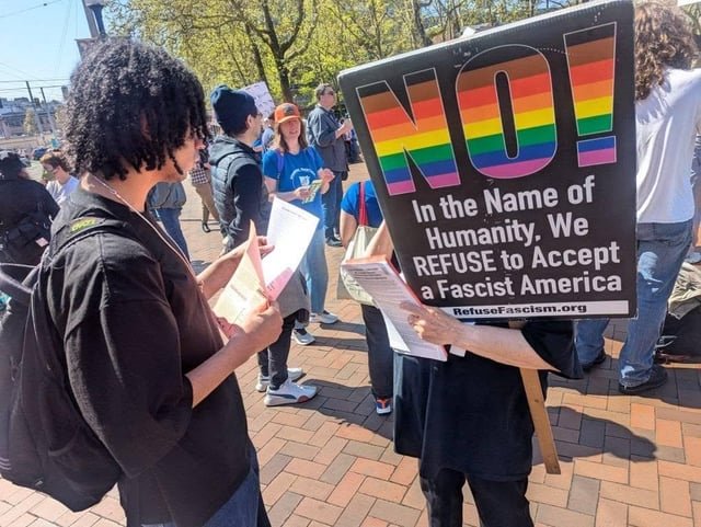 Thousands at the May Day in Seattle! Refuse Fascism Seattle joined with three May 1 events happening in close proximity, and shared the Refuse Fascism A CALL TO CONSCIENCE…A CALL TO ACT. Add your name to the call at https://refusefascism.org/act/
