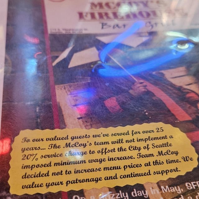 Respect to McCoy’s in Pioneer Square for honest pricing without surcharges