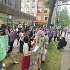 Waiting to greet anti-trans swimmer Riley Gaines and her protege Olivia Krolczyk at UW