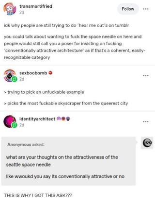 The space needle is a twink and the MoPop is a queen