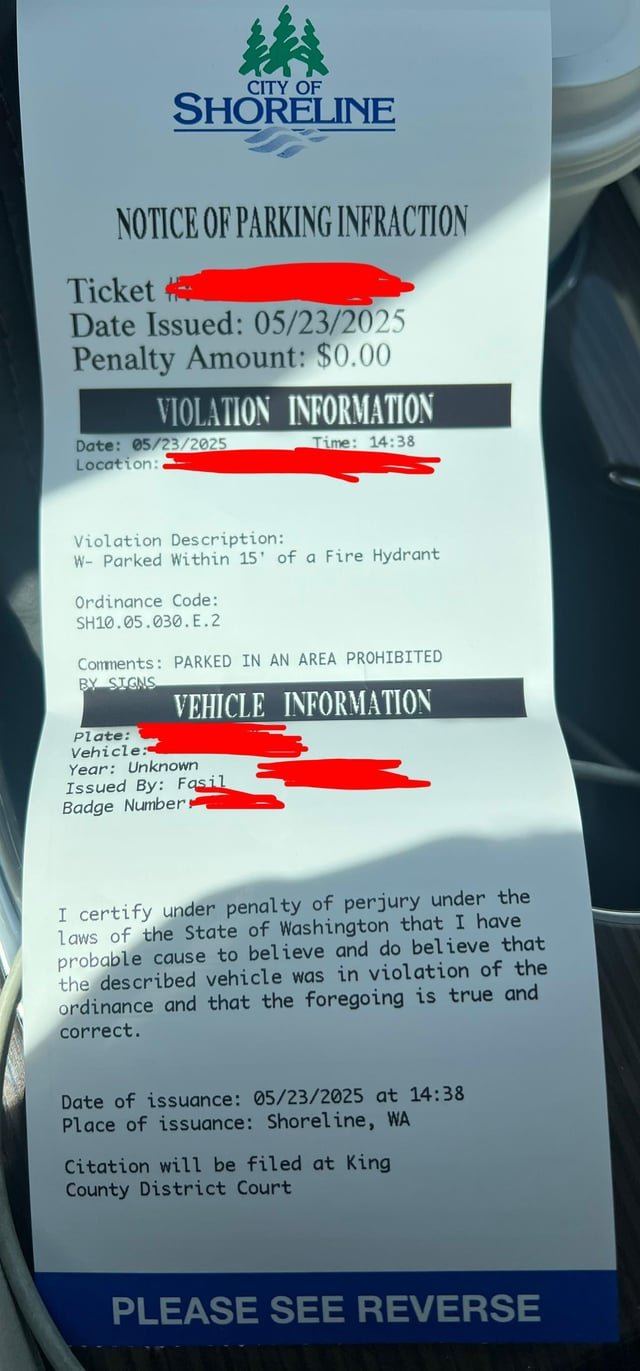 Received 0$ parking Infraction