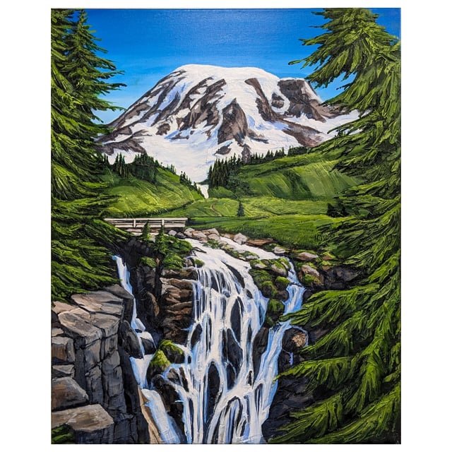 The mountain’s out (my latest textured acrylic on canvas, 30×24″)