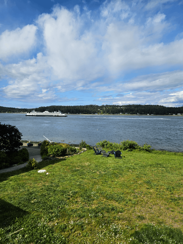 Ferry braked and turned around in rich passage