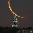 Thin Crescent Moon over Cherry Hill and the Smith Tower yesterday morning