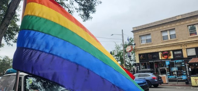 PRIDE: West Seattle Junction displaying rainbow flags today