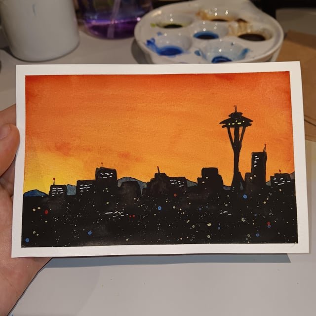 I painted the seattle skyline in watercolour :)