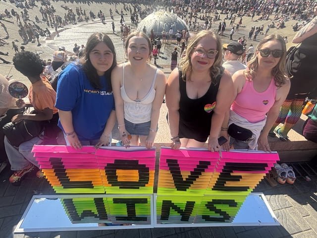Mirror optical illusion at Pride. Break your brain, warm your heart.