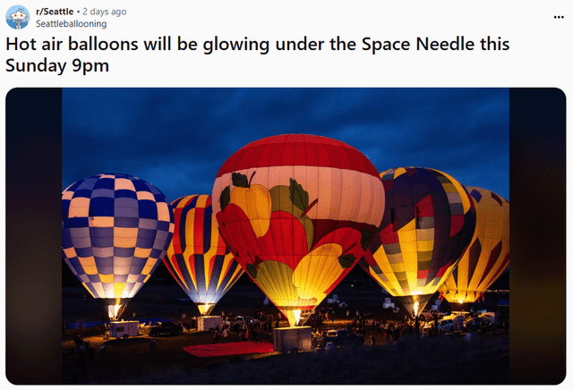 Reminder: Hot air balloons at the Space Needle tonight! (Sunday June 22)