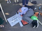 Anti pride protester at volunteer park during a pride festival