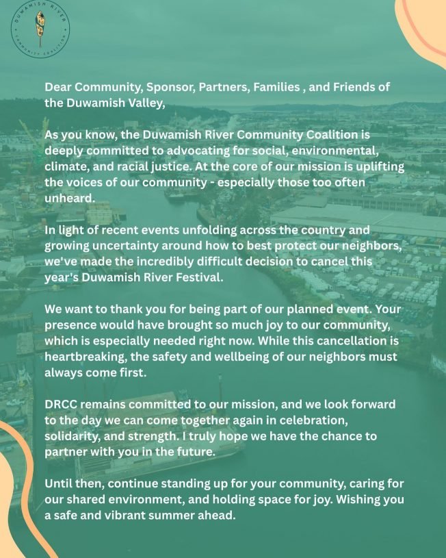 CANCELED: Duwamish River Festival, ‘in light of recent events unfolding across the country’