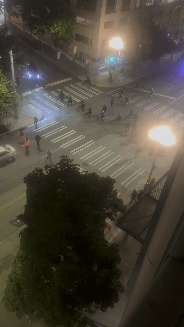 Seattle PD disbursing final group of ICE protests on 1st Ave & Seneca