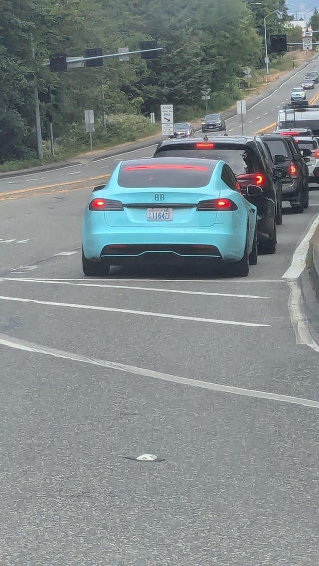 Shame this ferry line-cutter with Dealer plates that expire in 2 weeks. Completely cut the line with a smug look on his vape-face.