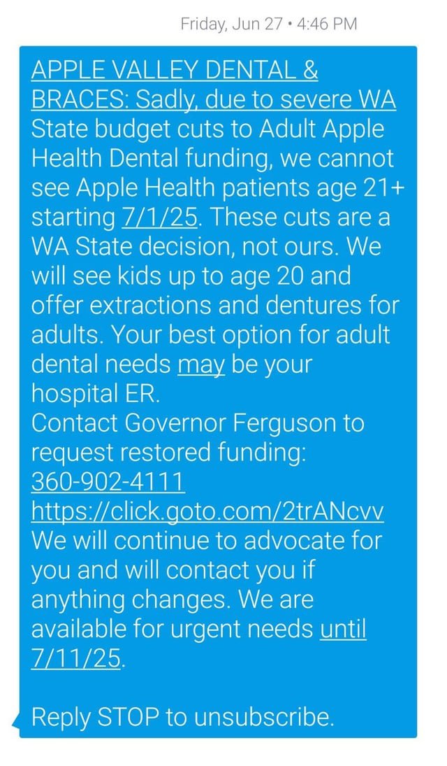 Wa State Cuts Dental for Adults on Medicaid-Let’s call Gov Ferguson and tell him this isn’t okay!