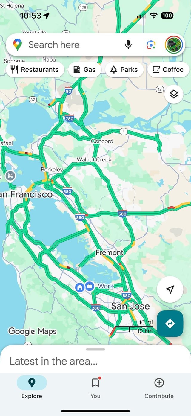 Saturday traffic of Seattle vs. SF Bay Area