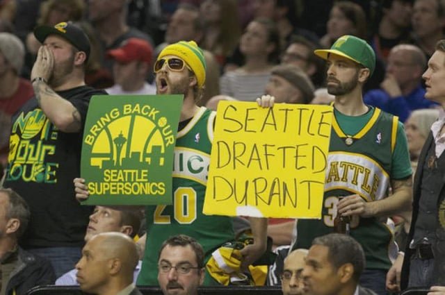If the pacers win game 6 tonight, I am calling out as many sonics fans as possible to buy tickets and fly out to OKC for game 7 on Sunday 6/22/25, decked out in sonics gear, and signs like this. We need to support the pacers to win game 7 and remind the world why our sonics were stolen. GO PACERS!!