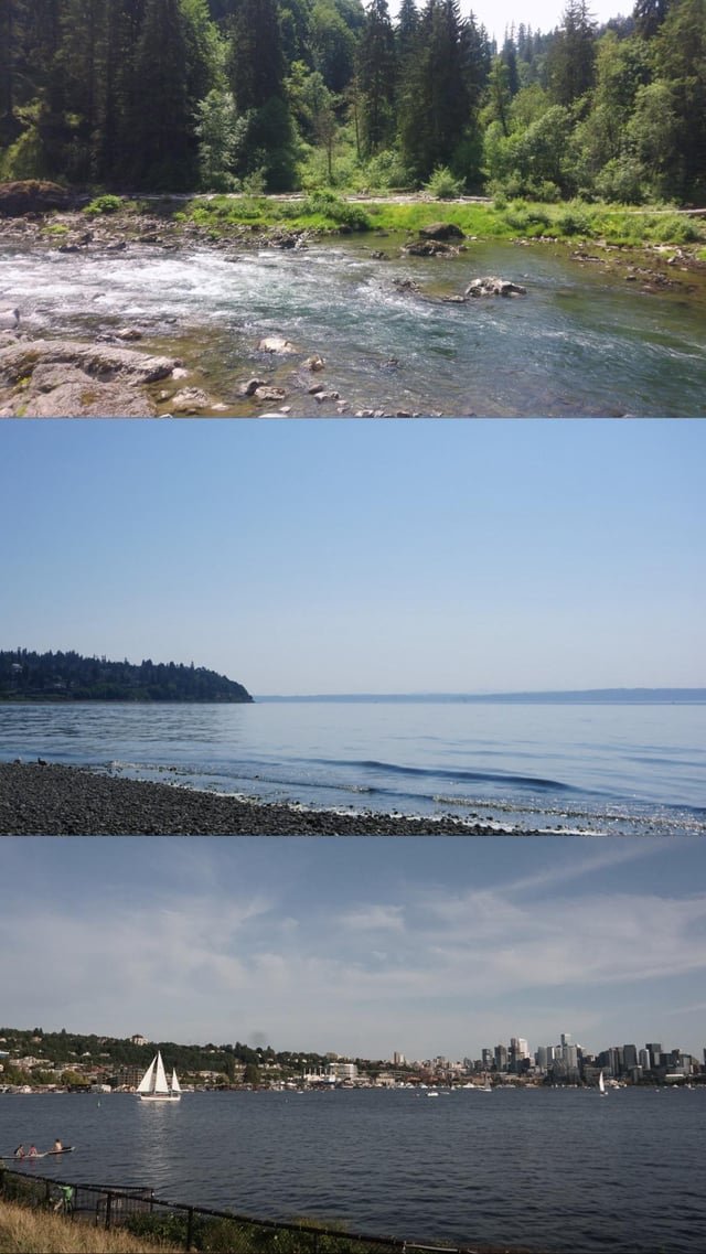 Snoqualmie Falls, Carkeek Park Beach, and Gas Works Park